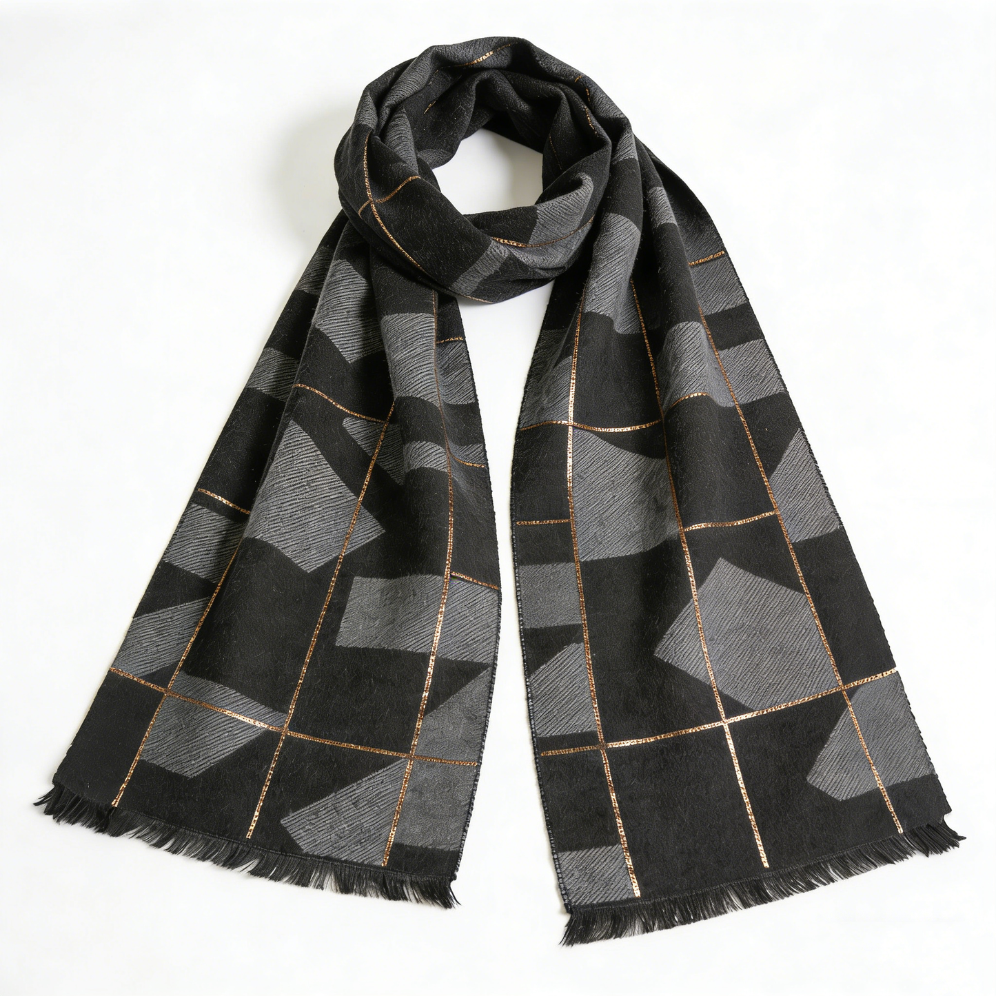 Gilded Geo Black Grey Metallic Scarf