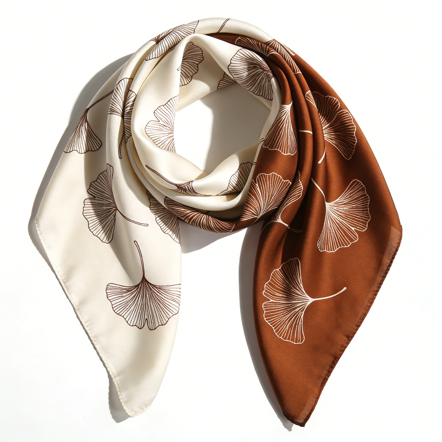 Whispering Ginkgo Color-Block Silk-Like Square Scarf