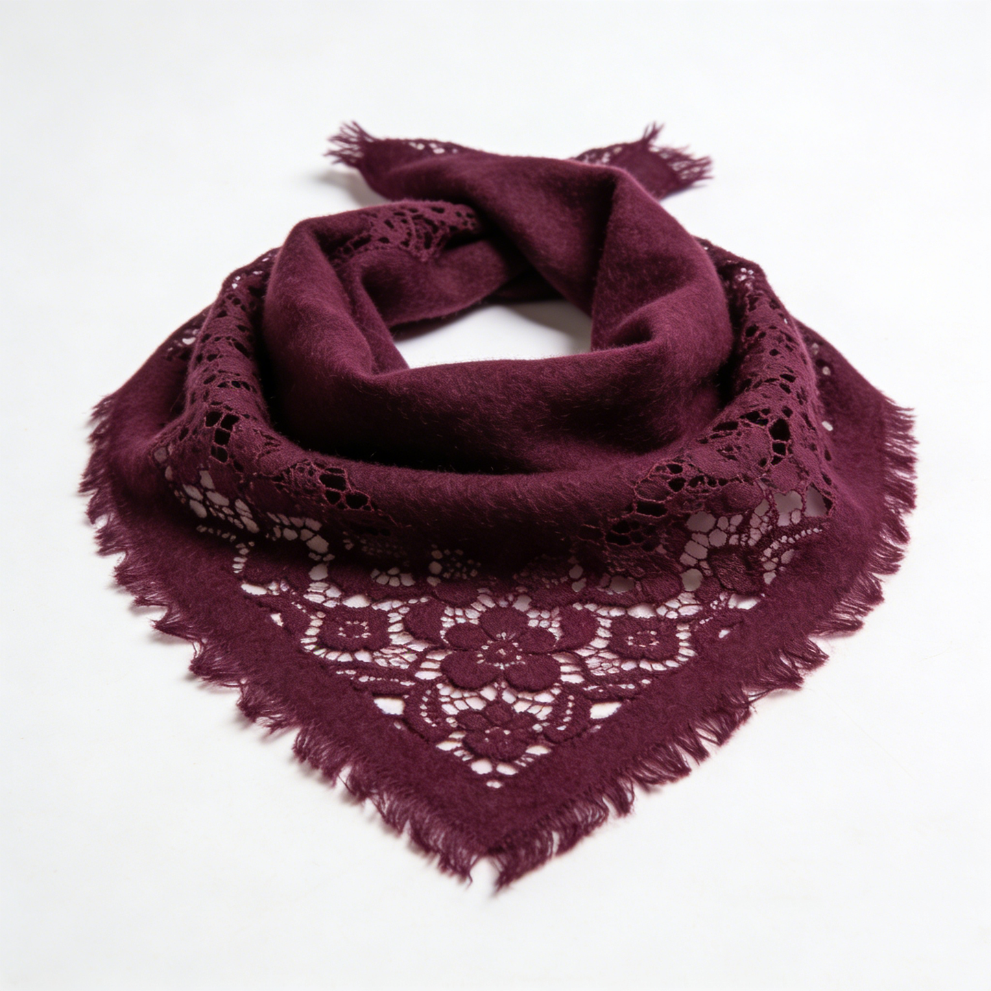 Lace Trim Burgundy Triangle Scarf