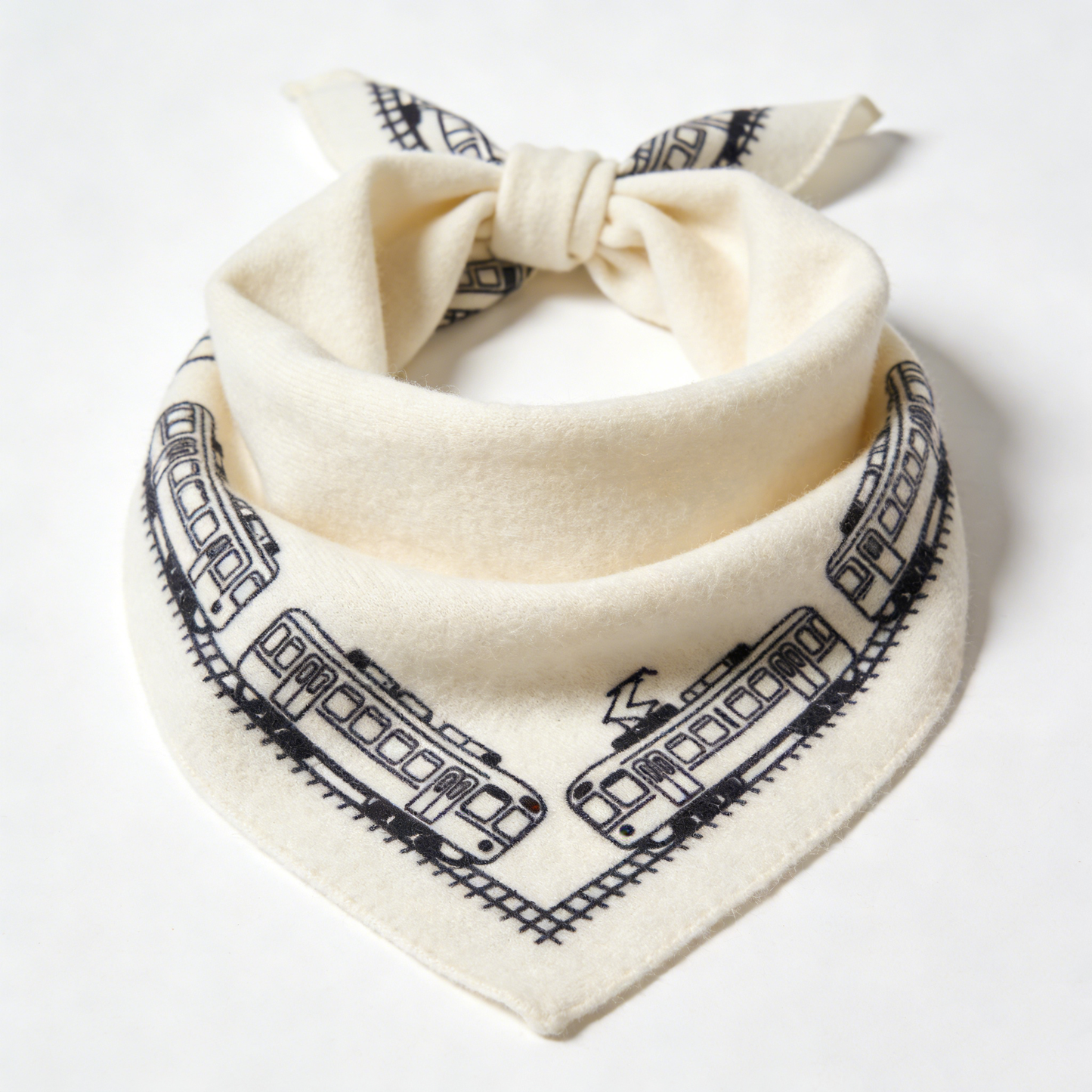 Cream Train Print Knit Triangle Scarf