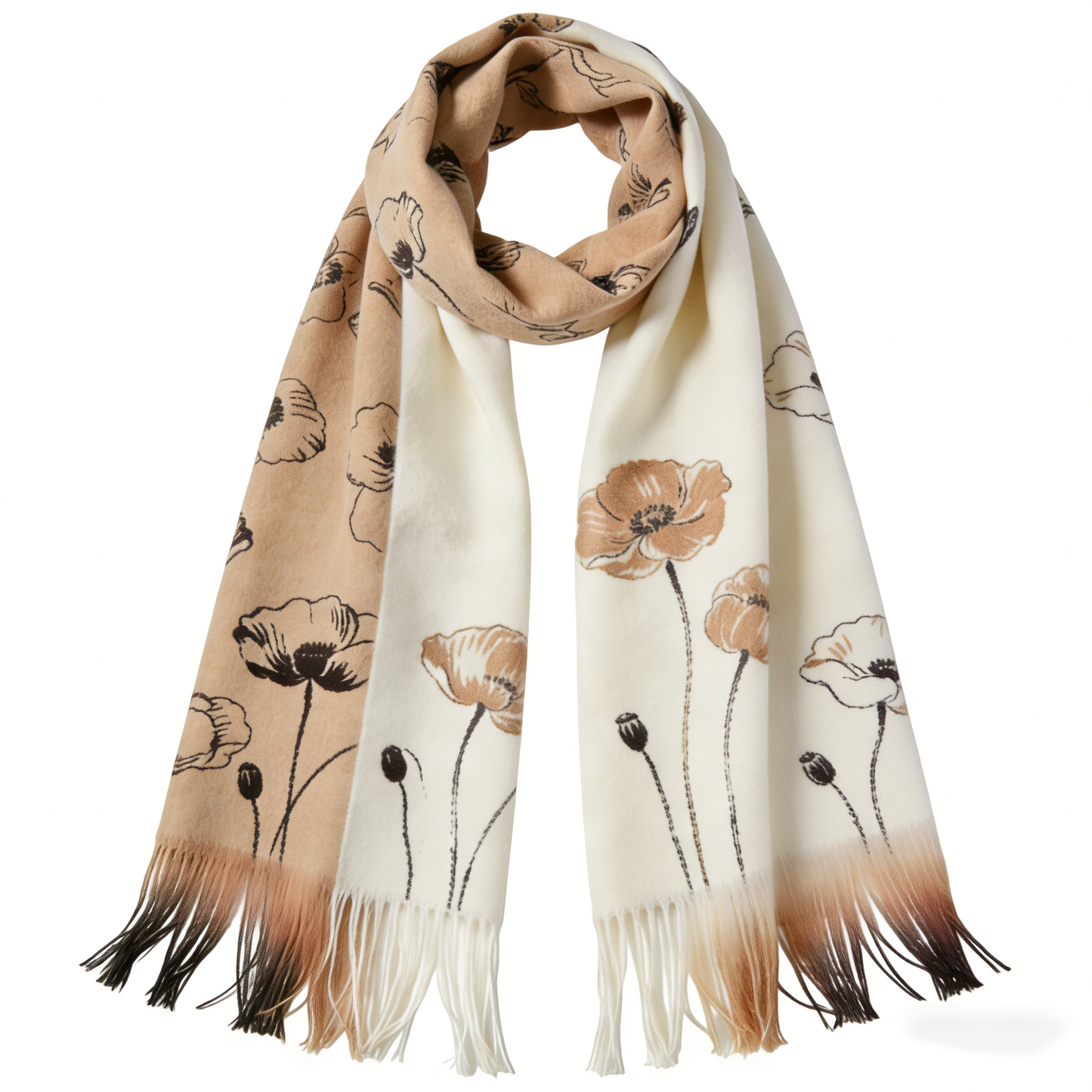 Gradient Floral Reversible Tasseled Scarf