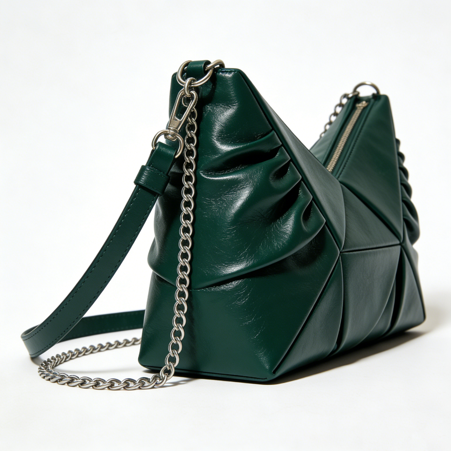 Dark Green Geometric Pleated Underarm Bag