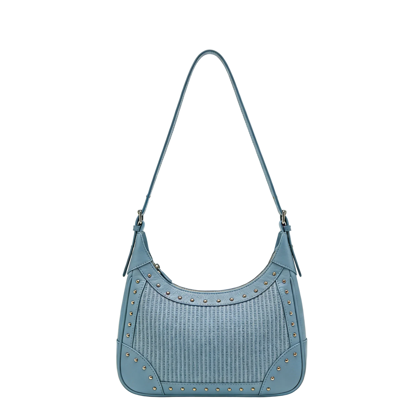 Sky Blue Straw Studded Hobo Bag