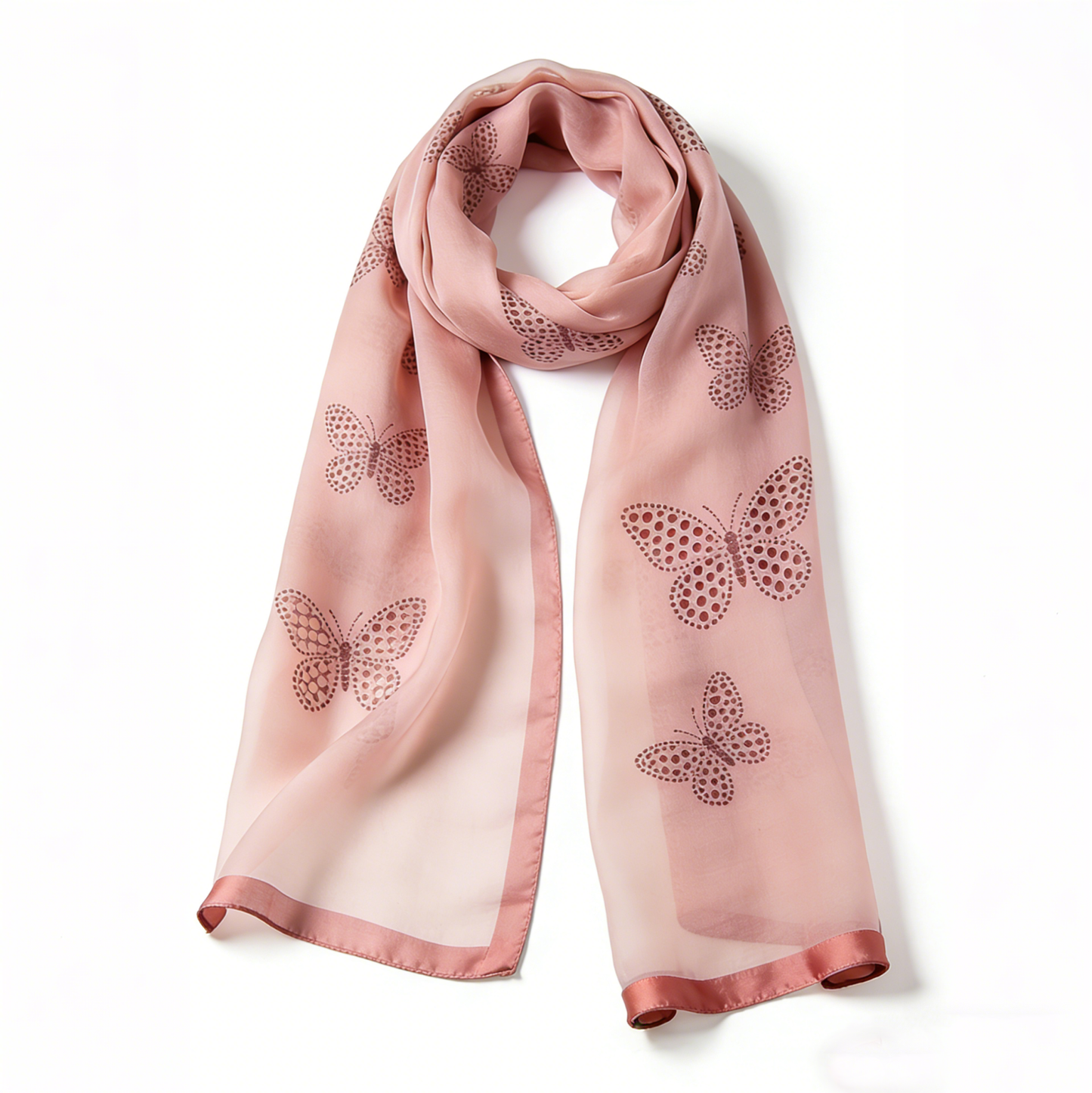 Blush Pink Polka Dot Butterfly Silk-Like Scarf