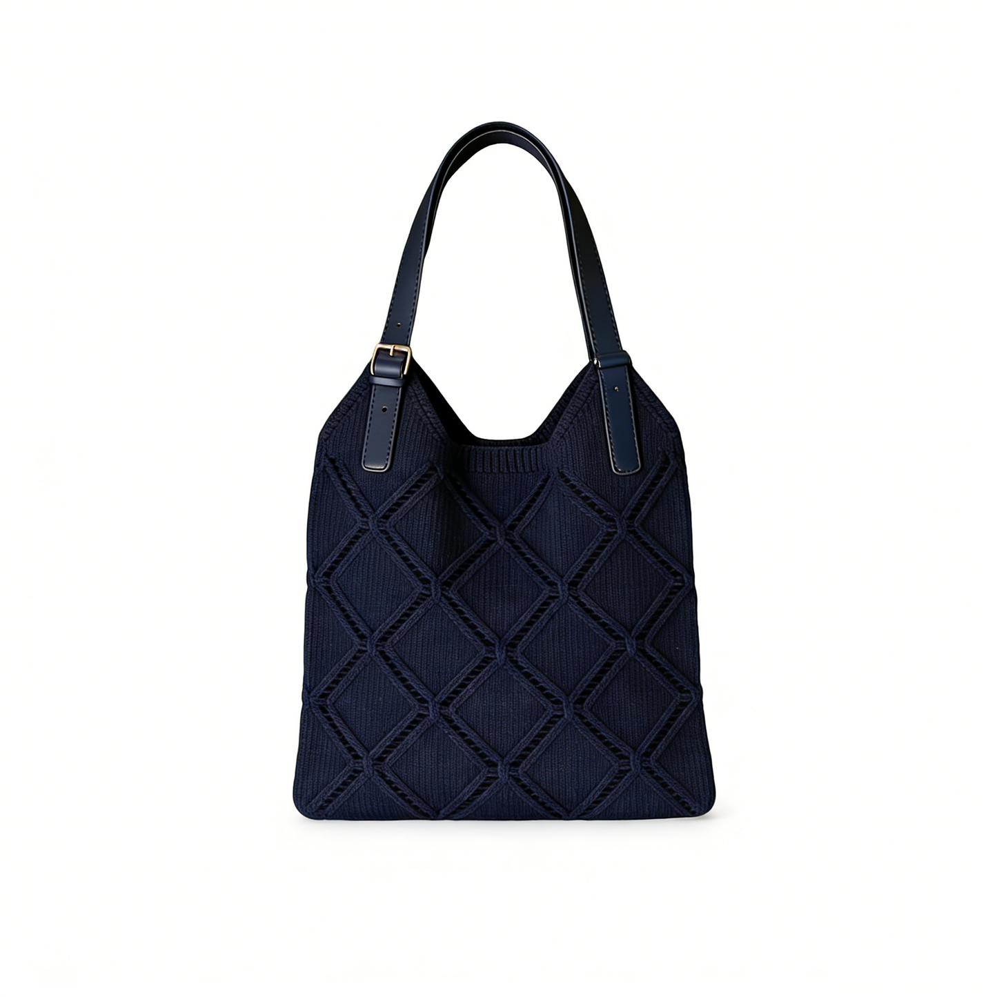 Navy Diamond Knit Tote Bag