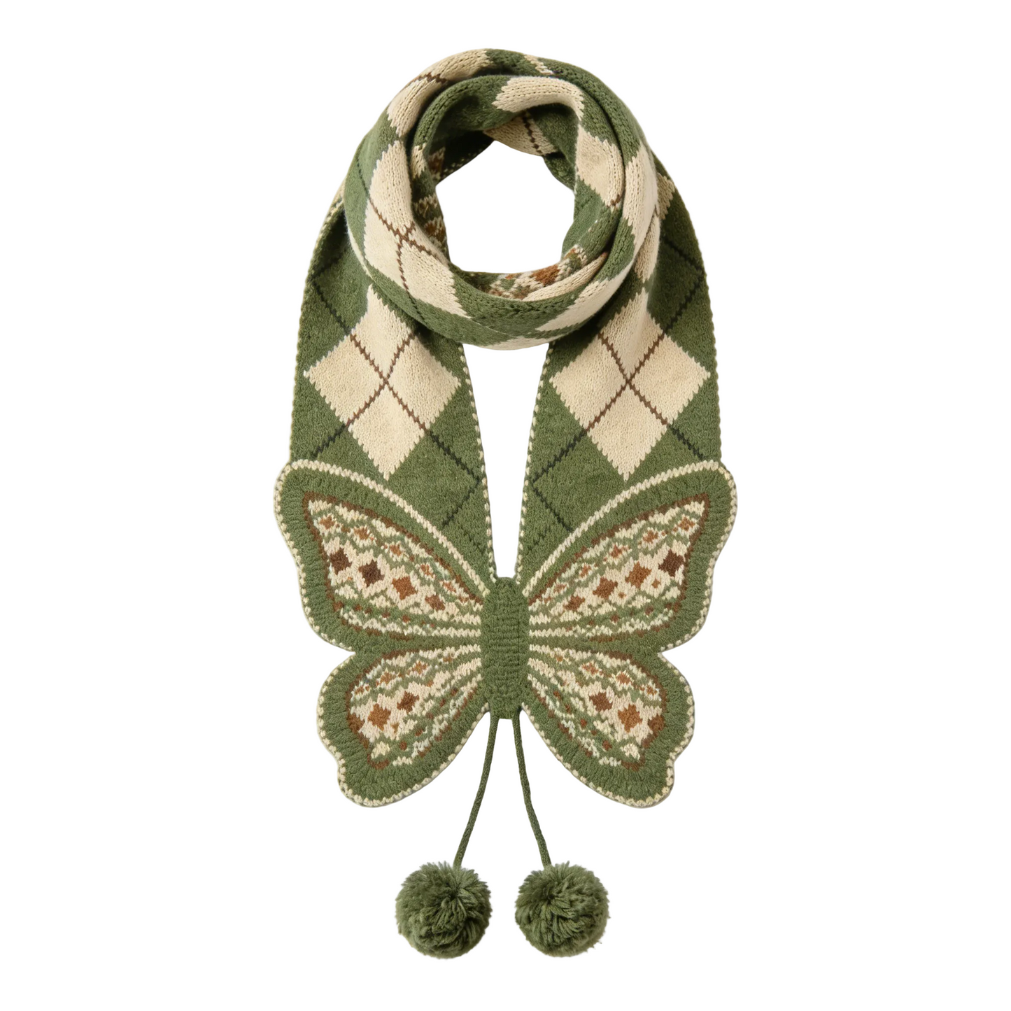 Green Butterfly Argyle Knit Scarf