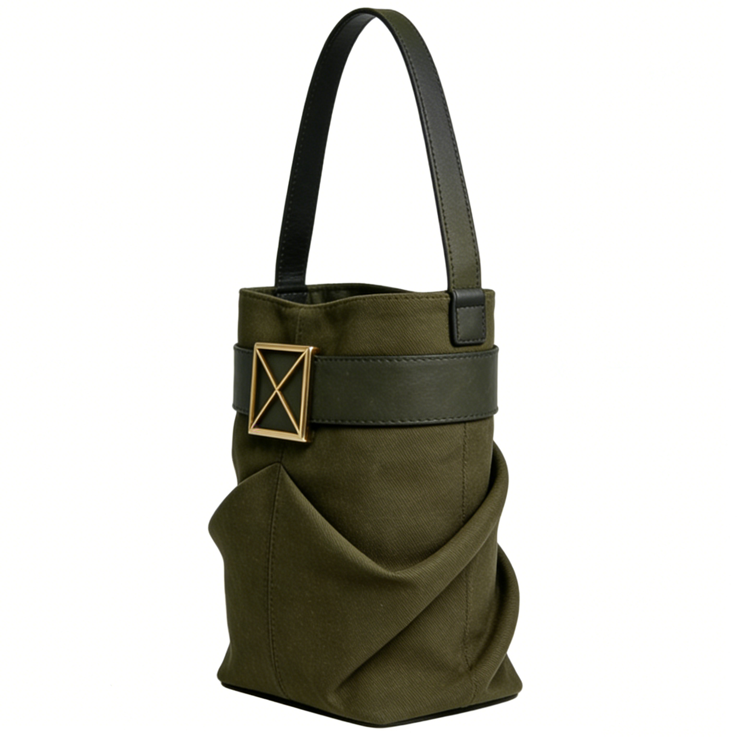 Olive Green Canvas Shoulder Bag with Metal Buckle