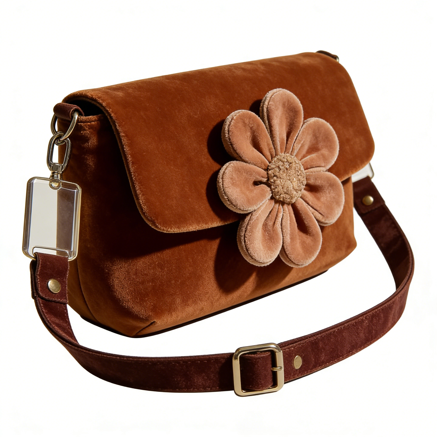 Caramel Brown Velvet Floral Underarm Bag