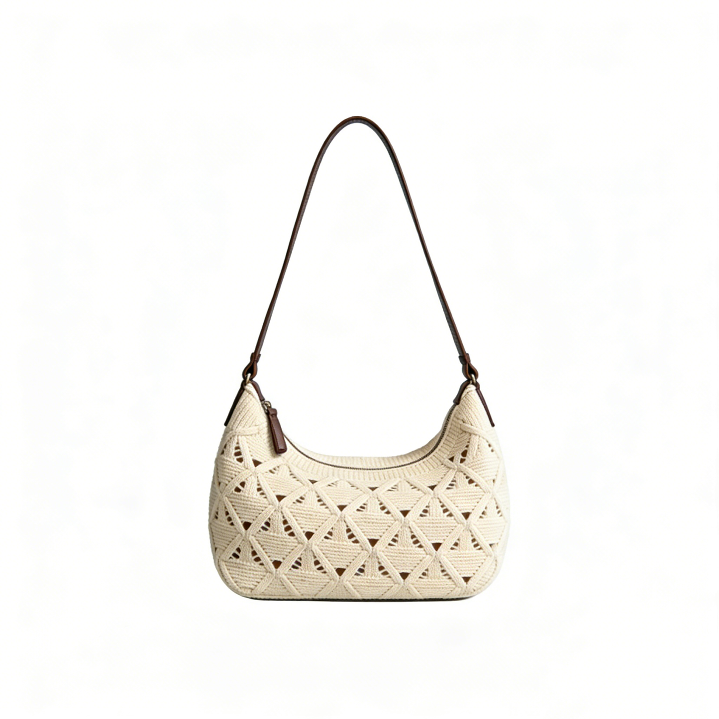 Cream Crochet Knit Shoulder Bag