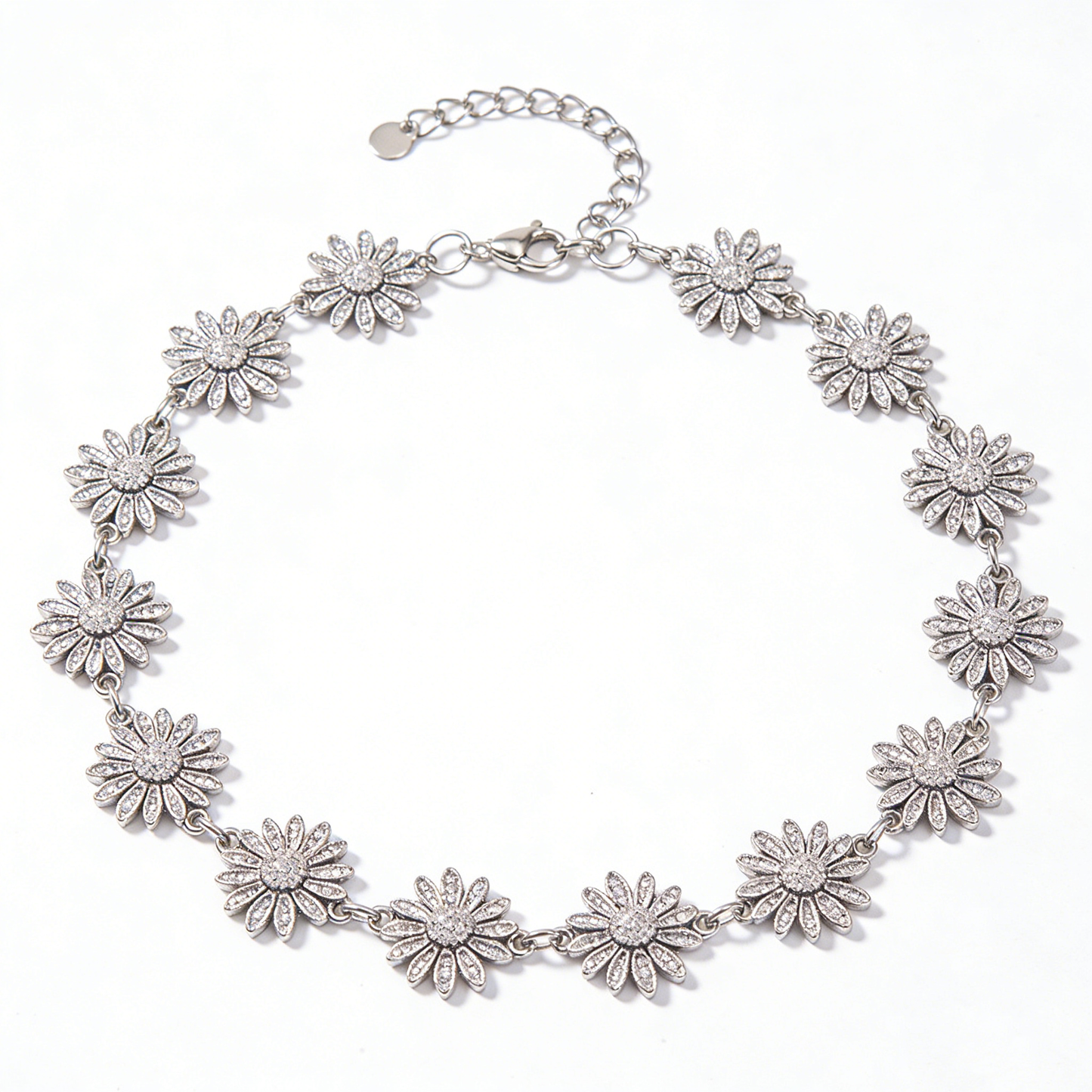 Rhinestone Daisy Flower Silver Waist Chain