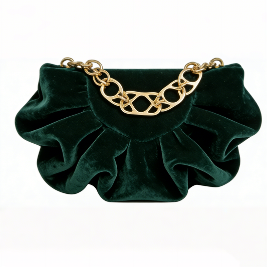 Dark Green Velvet Ruched Clutch