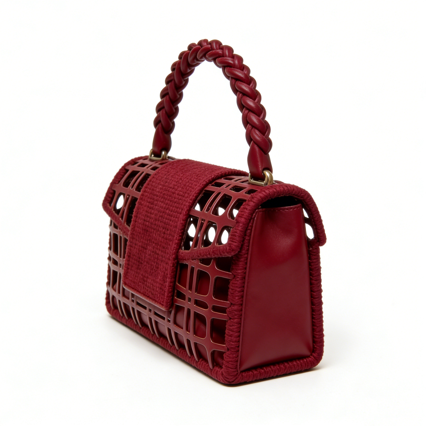 Vintage Red Woven Hollow-Out Handbag