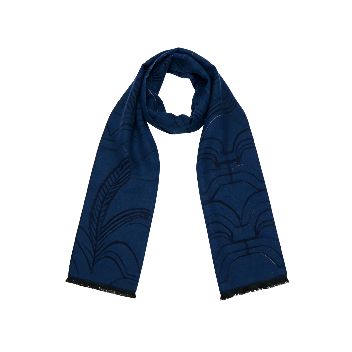 Navy Blue Abstract Botanical Jacquard Scarf