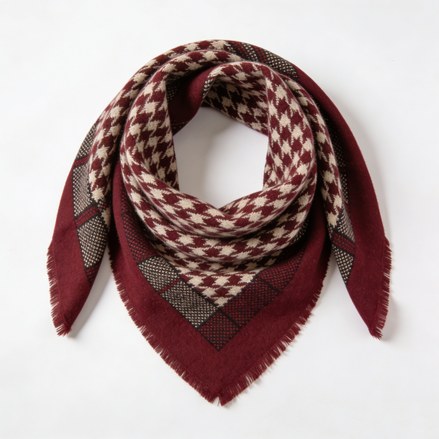 Burgundy Houndstooth Triangle Scarf
