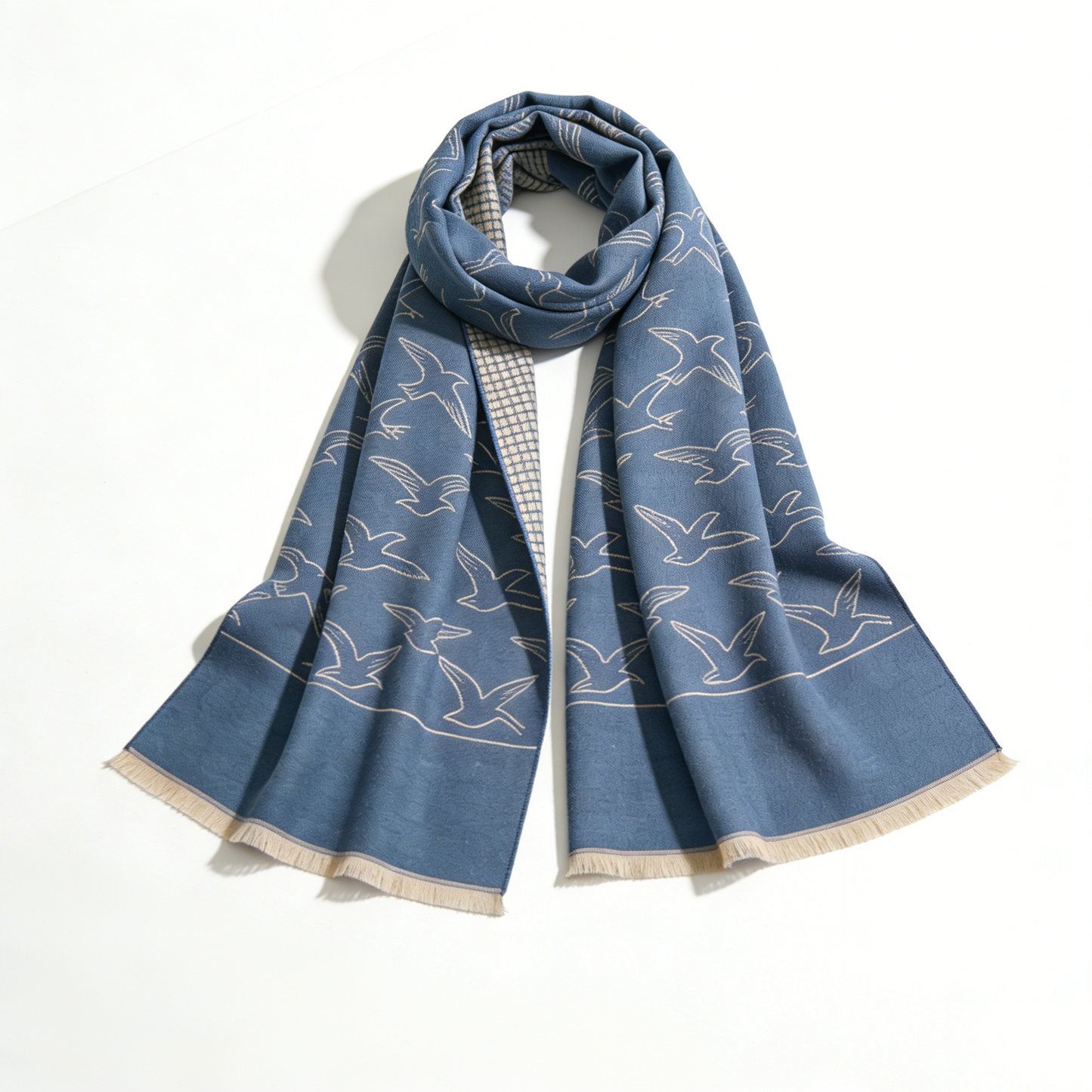 Misty Blue Swallow Reversible Jacquard Scarf