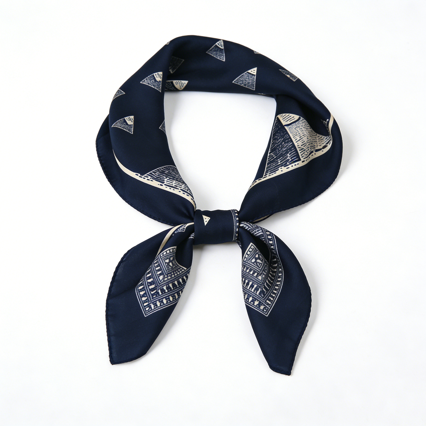 Navy Blue Geometric Totem Silk-Like Square Scarf