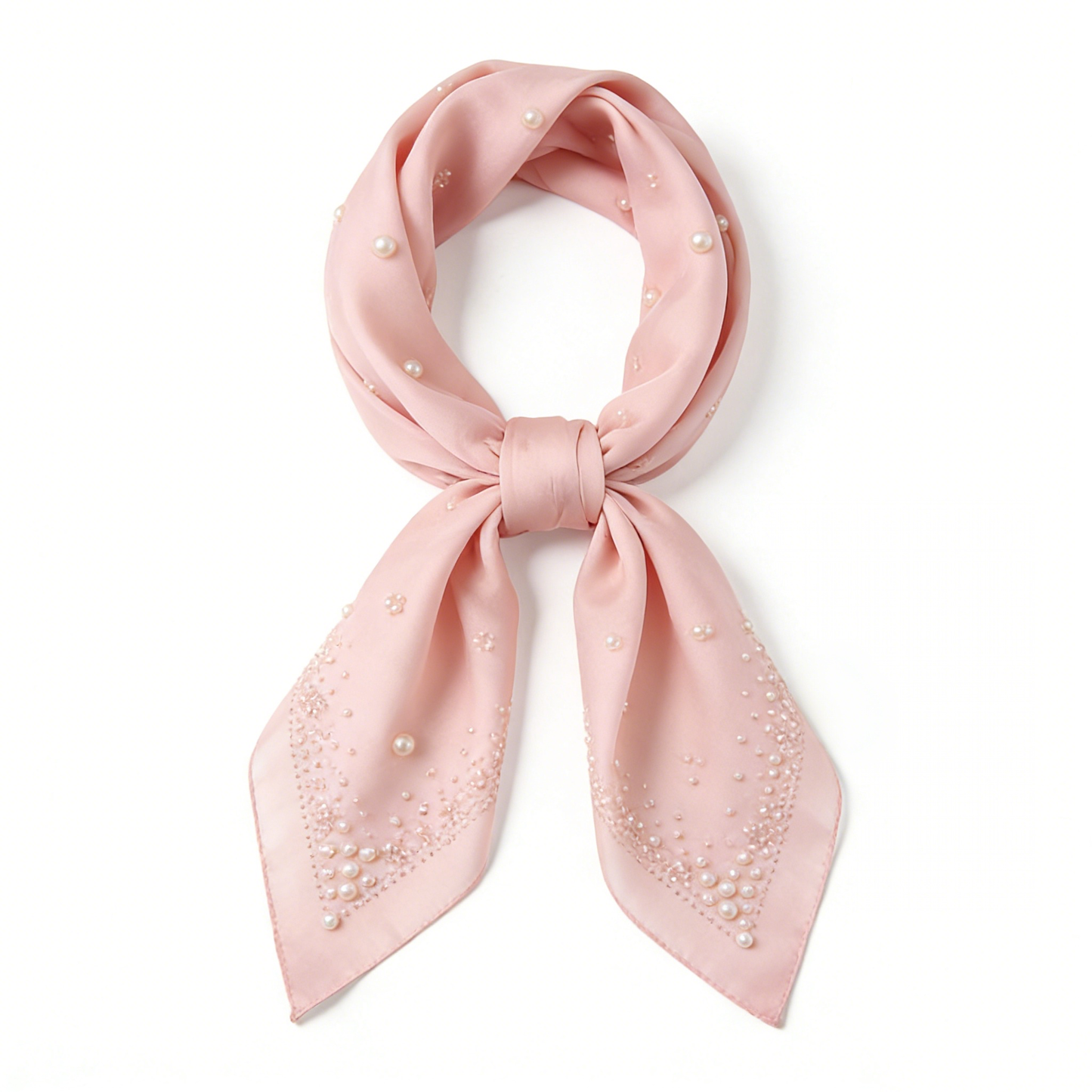 Blush Pink Pearl Embellished Silk-Like Scarf