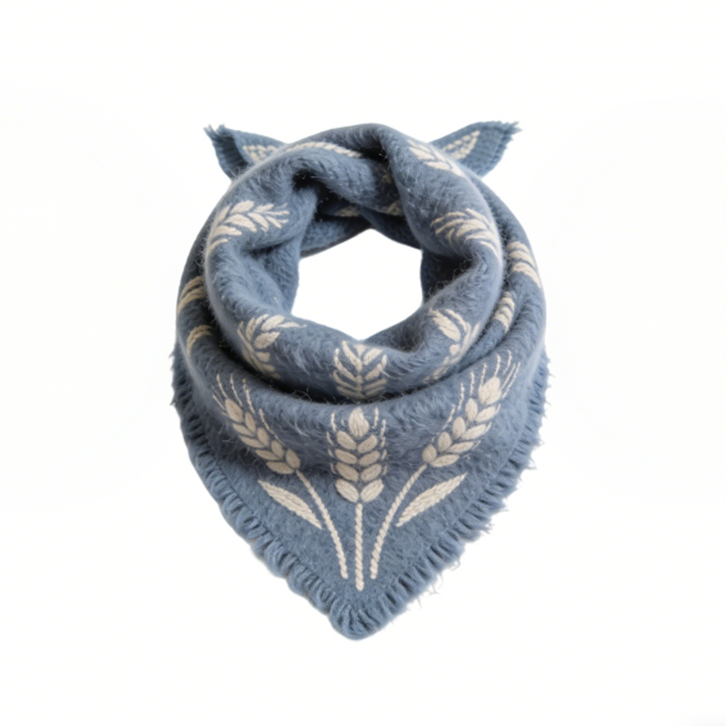 Misty Blue Wheat Knit Triangle Scarf