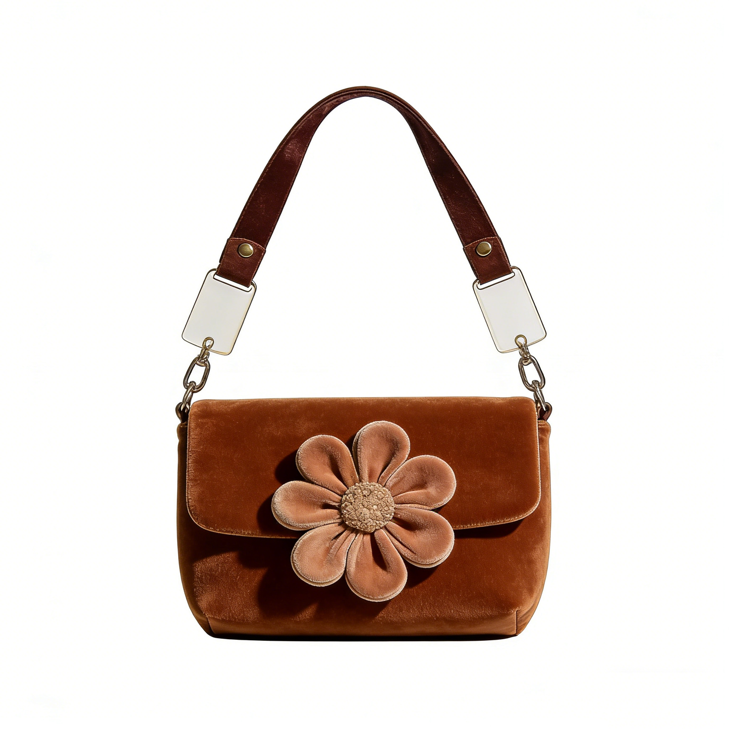 Caramel Brown Velvet Floral Underarm Bag