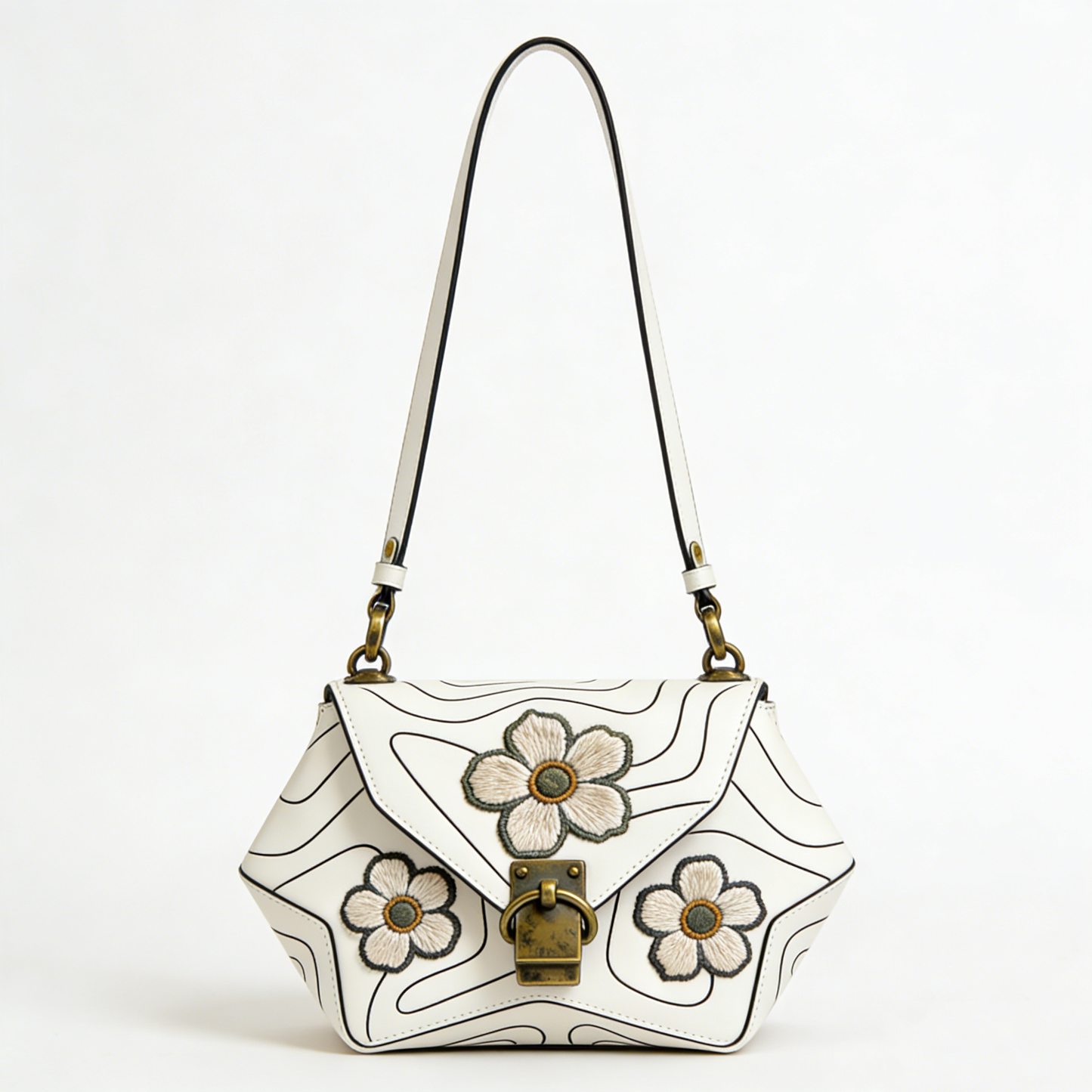 Embroidered Floral Geometric Handbag