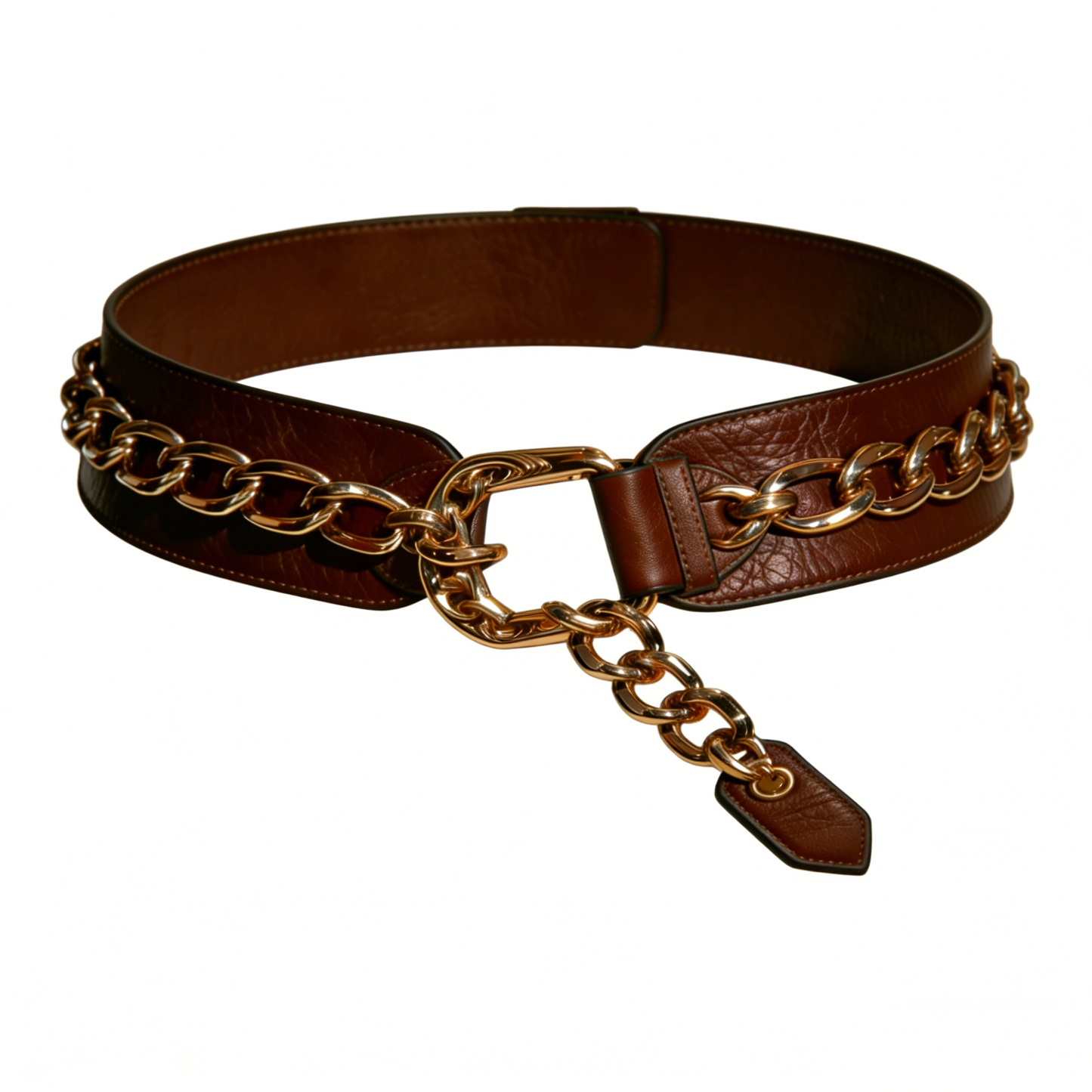 Metal Chain Spliced Leather Belt