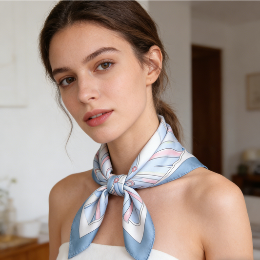 Blue Floral Gradient Silk-Like Scarf