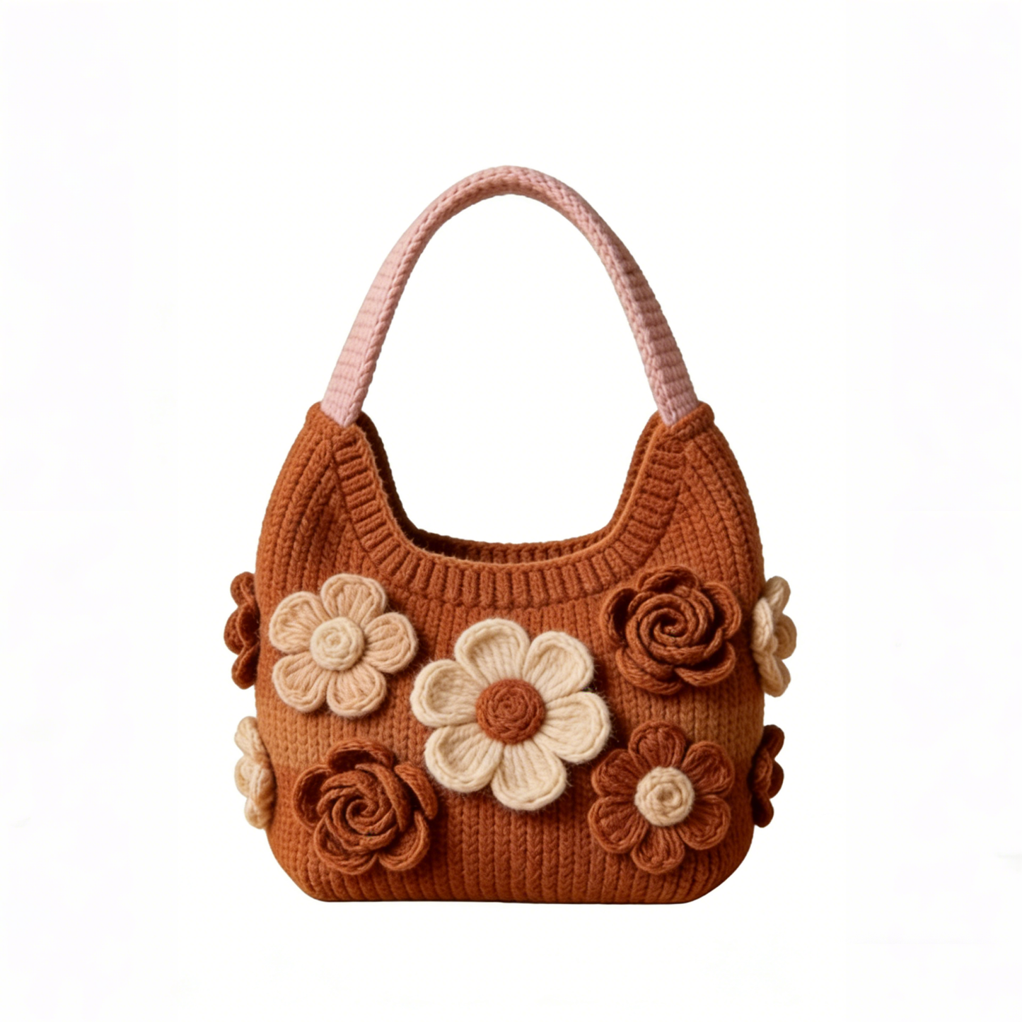 Terracotta Floral Crochet Hobo Bag