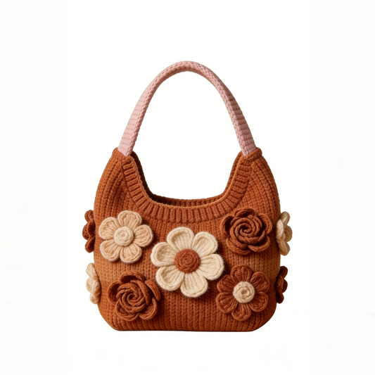 Terracotta Floral Crochet Hobo Bag