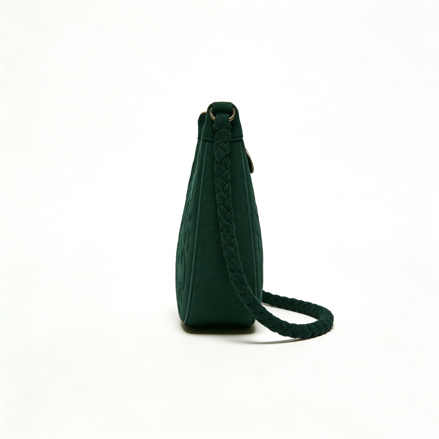 Dark Green Embroidered Braided Strap Underarm Bag