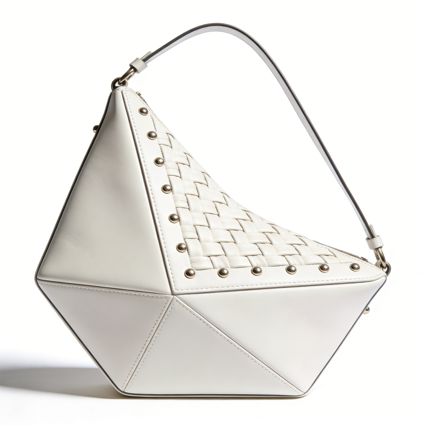 Geometric Woven Studded Shoulder Bag