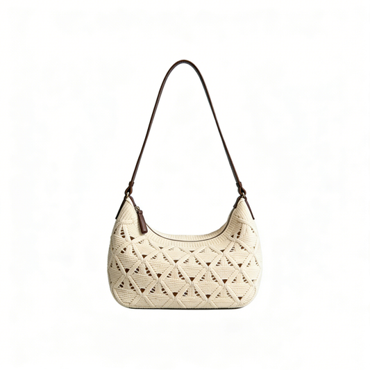 Cream Crochet Knit Shoulder Bag