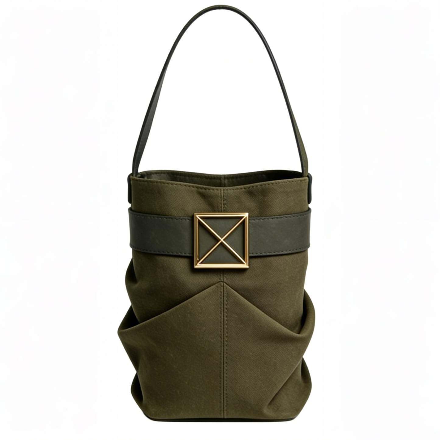 Olive Green Canvas Shoulder Bag with Metal Buckle