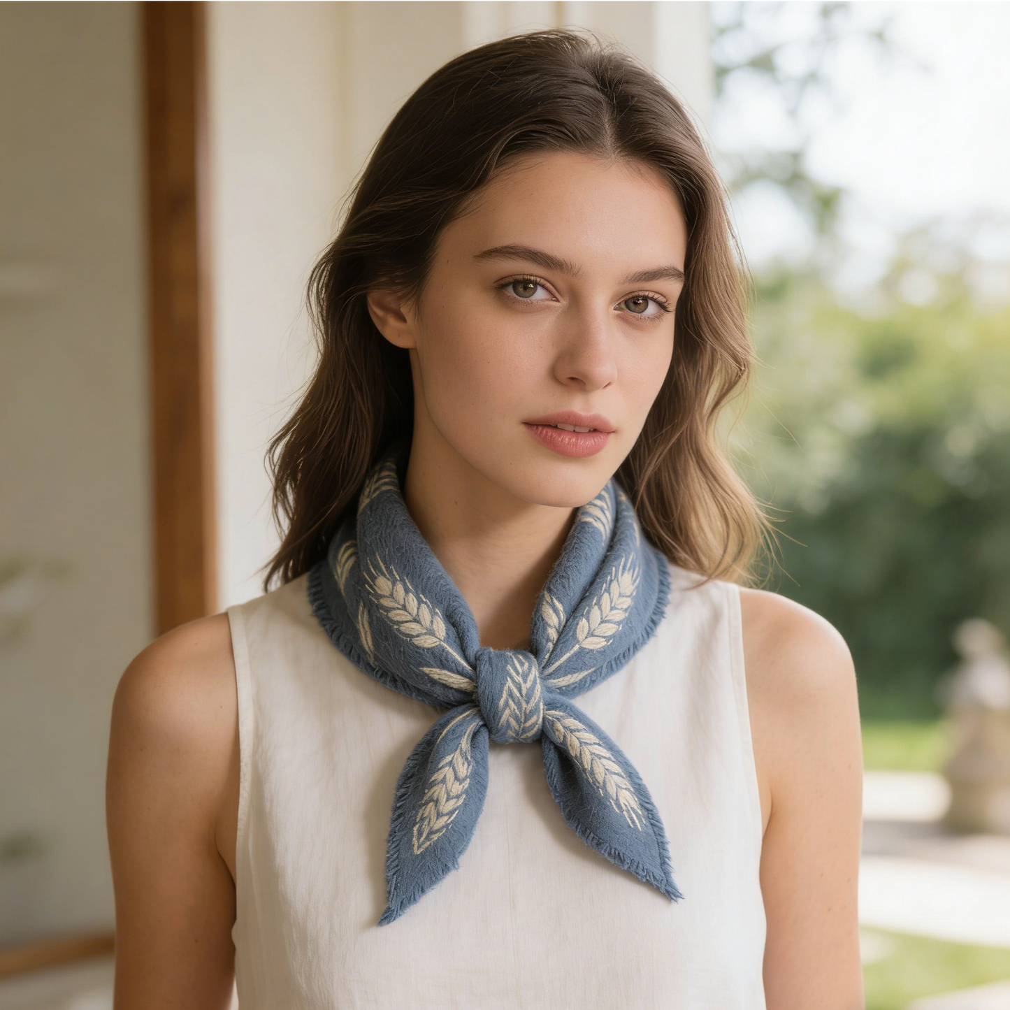 Misty Blue Wheat Knit Triangle Scarf
