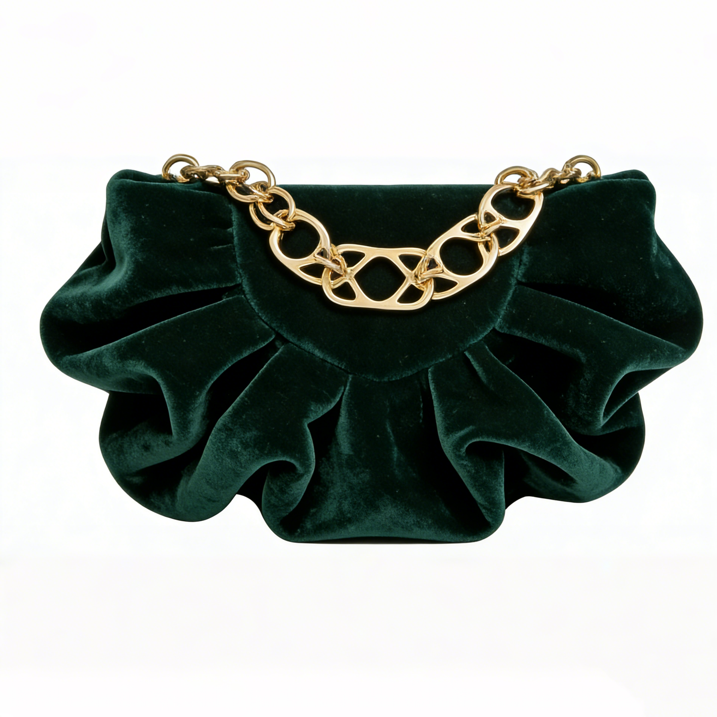 Dark Green Velvet Ruched Clutch