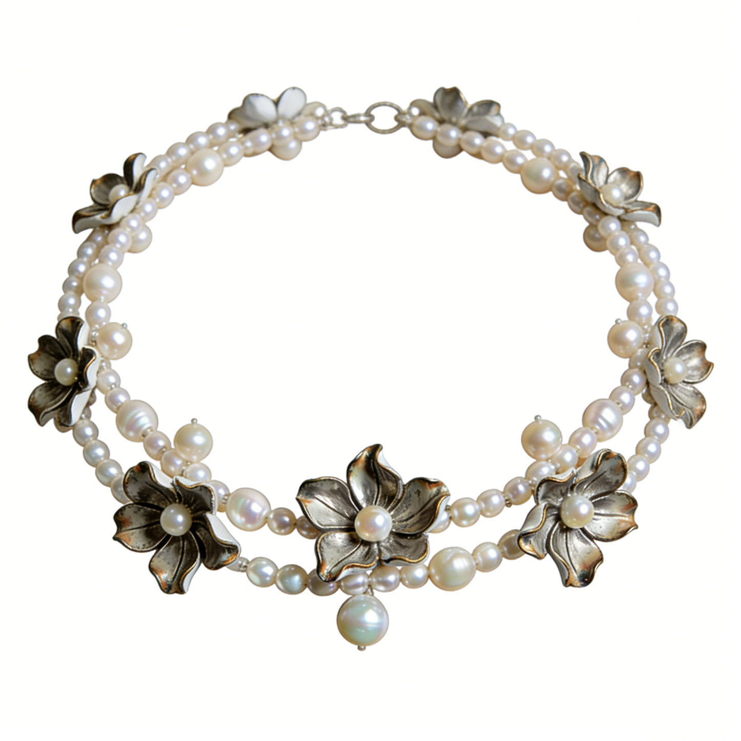 Pearl & Floral Patchwork Necklace