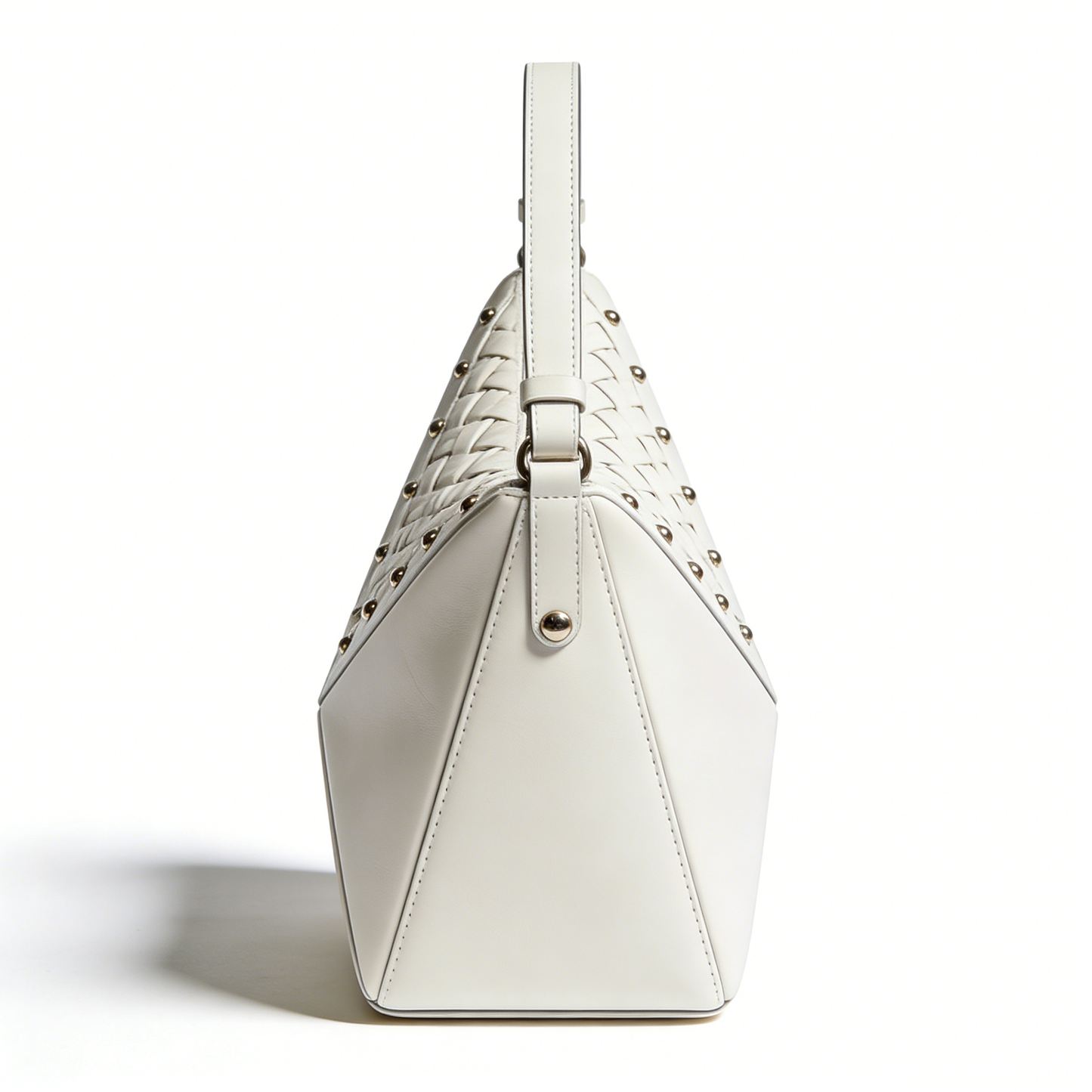 Geometric Woven Studded Shoulder Bag