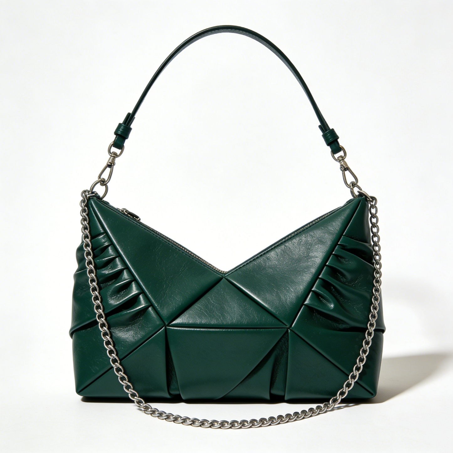 Dark Green Geometric Pleated Underarm Bag