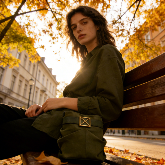 Olive Green Canvas Shoulder Bag with Metal Buckle