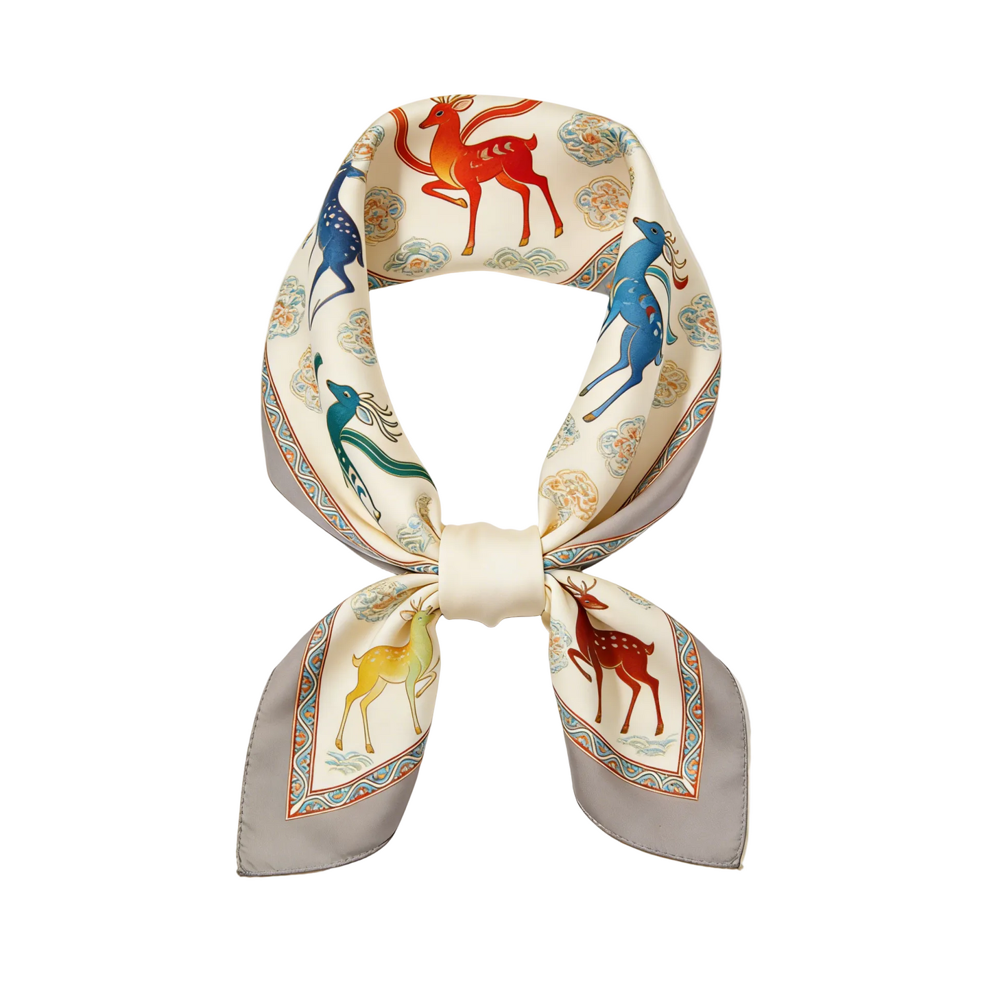 Colorful Deer & Cloud Silk-Like Scarf