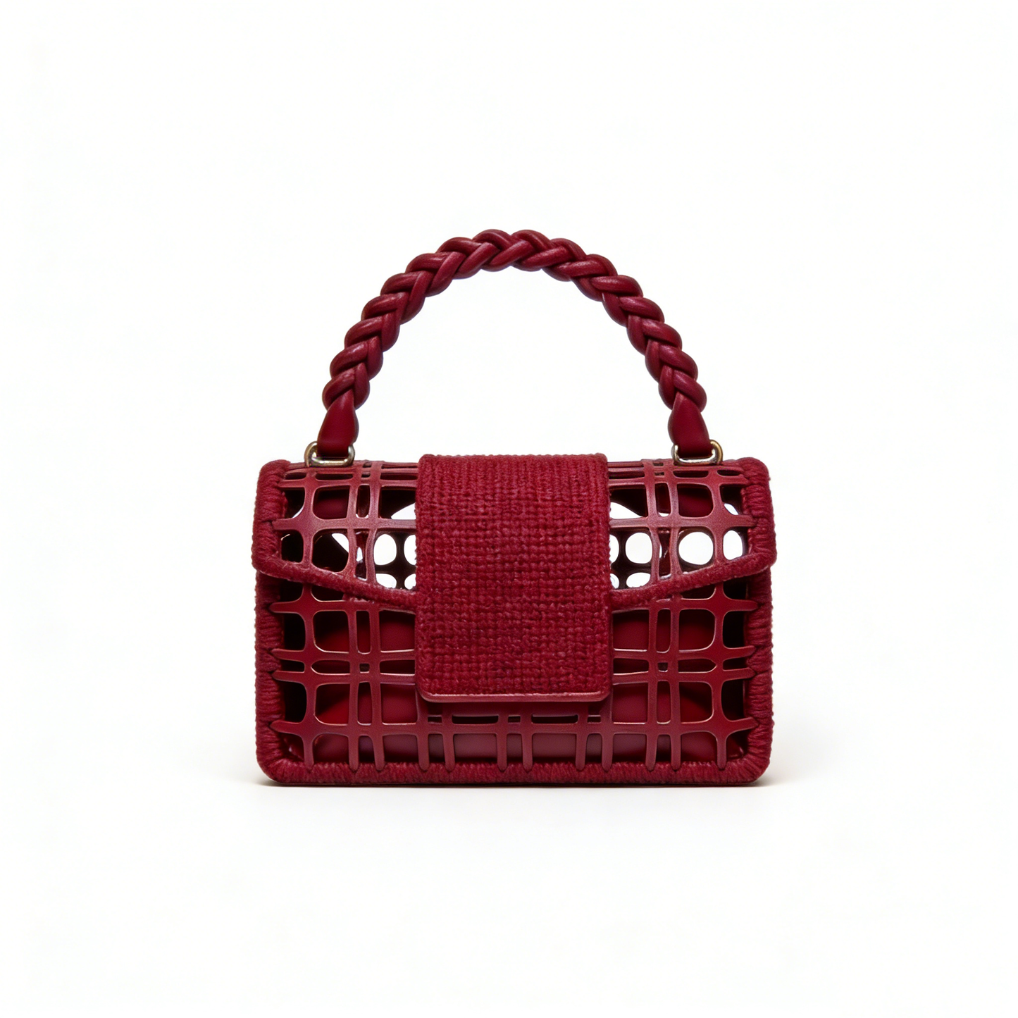 Vintage Red Woven Hollow-Out Handbag