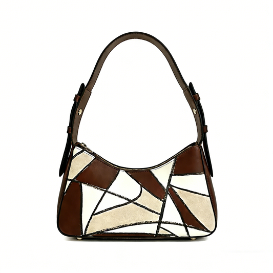 Geometric Mosaic Leather Shoulder Bag